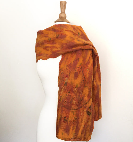 Marigold Vintage Sari Felted Wool-Silk Scarf|One-of-a-Kind Wearable Ar ...