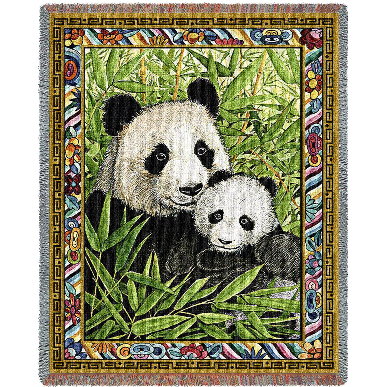 Panda Woven Cotton Throw Blanket