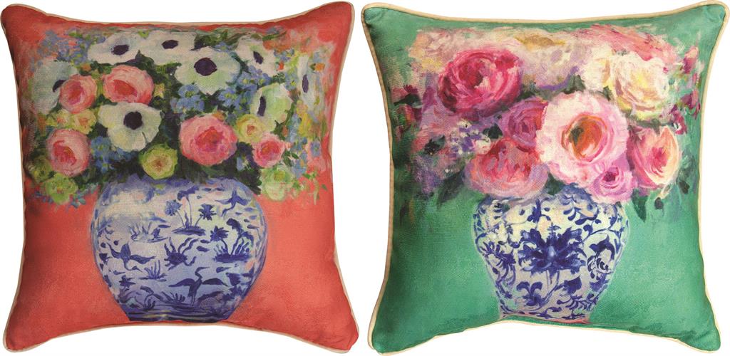 Chinoiserie Green Peach Reversible Indoor Pillow by Geoffrey Allen©