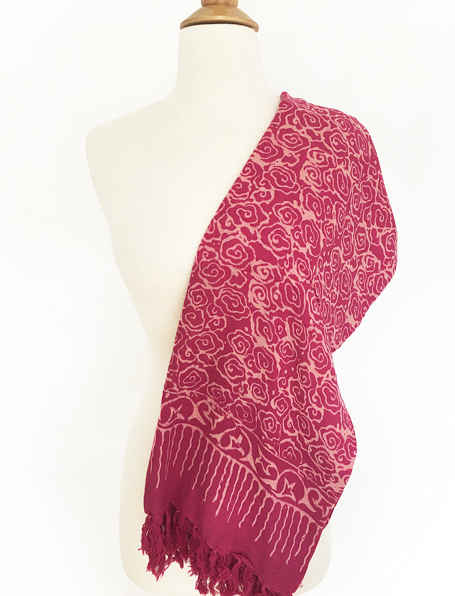 Batik Rayon Sarong with Fringed Ends -Dark Pink