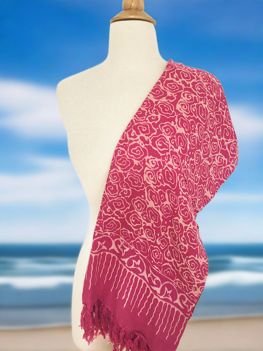 Batik Rayon Sarong with Fringed Ends -Dark Pink