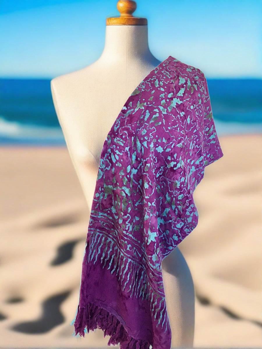 Batik Rayon Sarong with Fringed Ends - Violet Blue