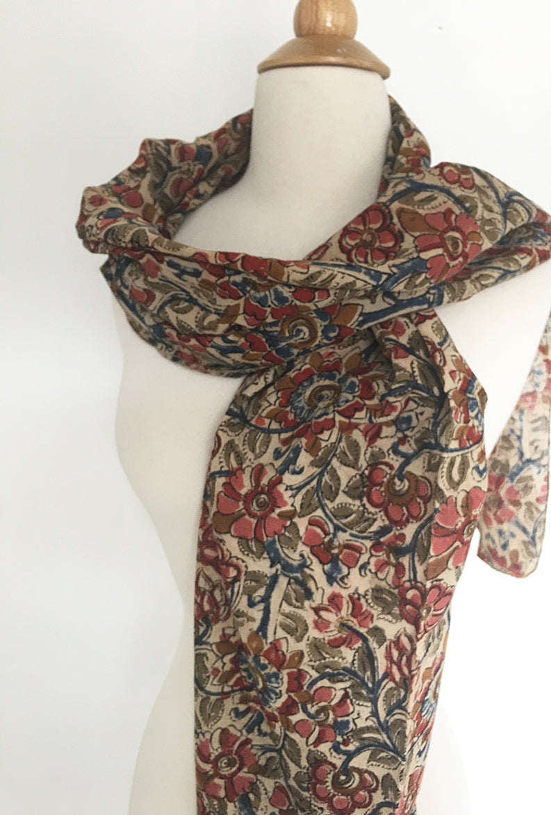 Natural Dye Cotton Block Print Scarf VII