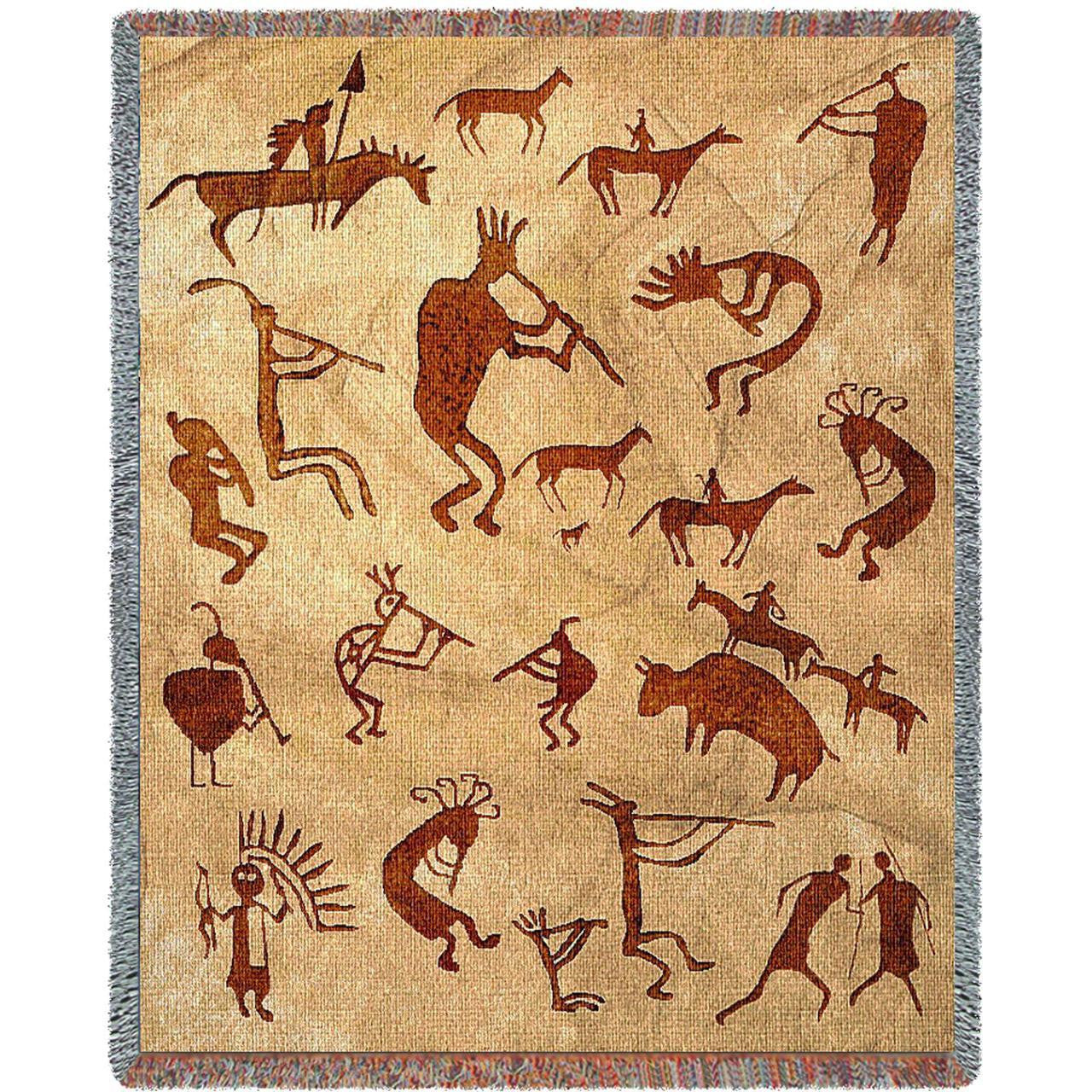 Kokopelli Petroglyphs Woven Throw Blanket - Native American