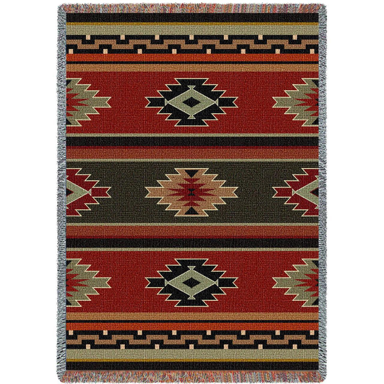 Southwest Geometric Sampler Red and Green Woven Throw Blanket