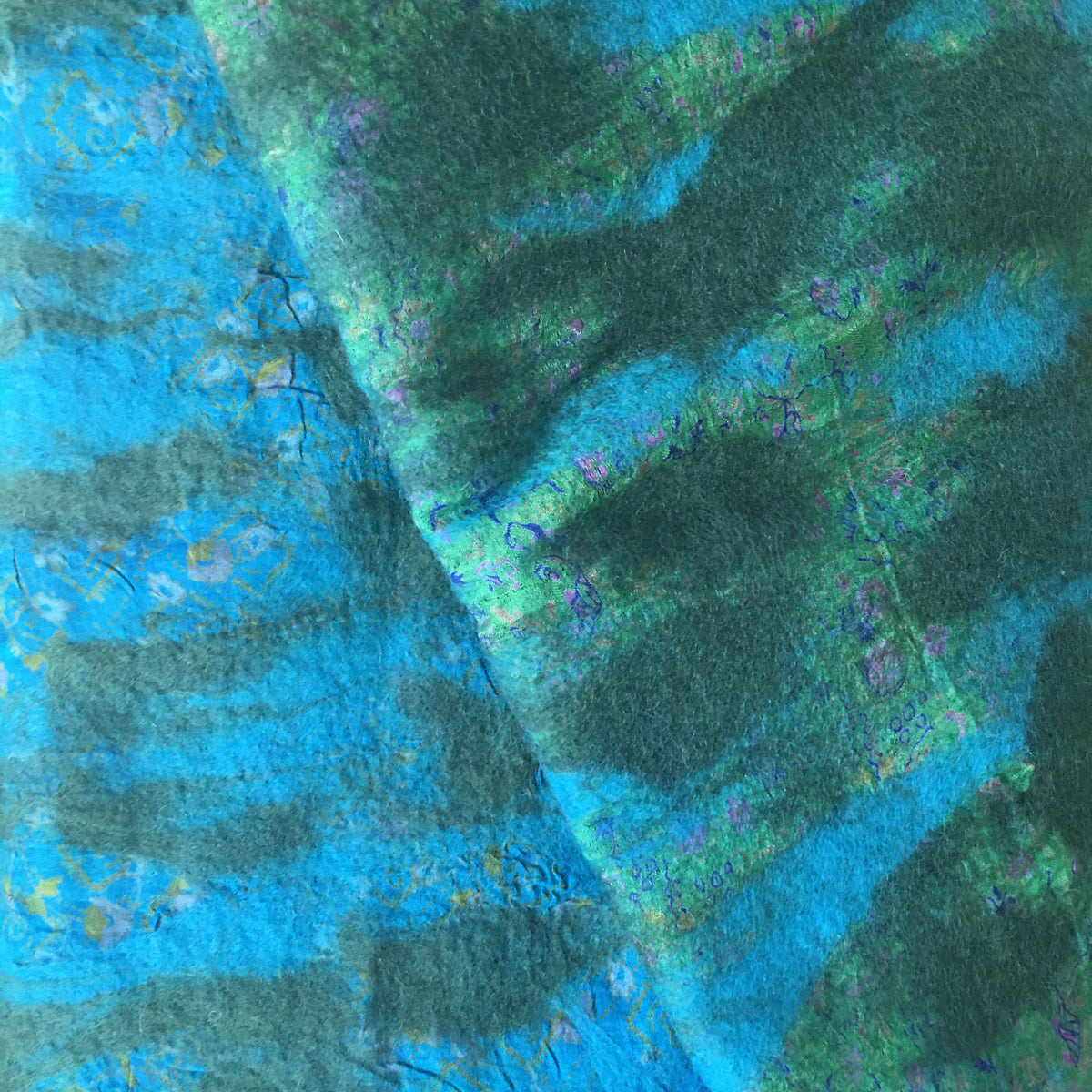 Turquoise-Green Nuno Felted Wool-Sari Silk 