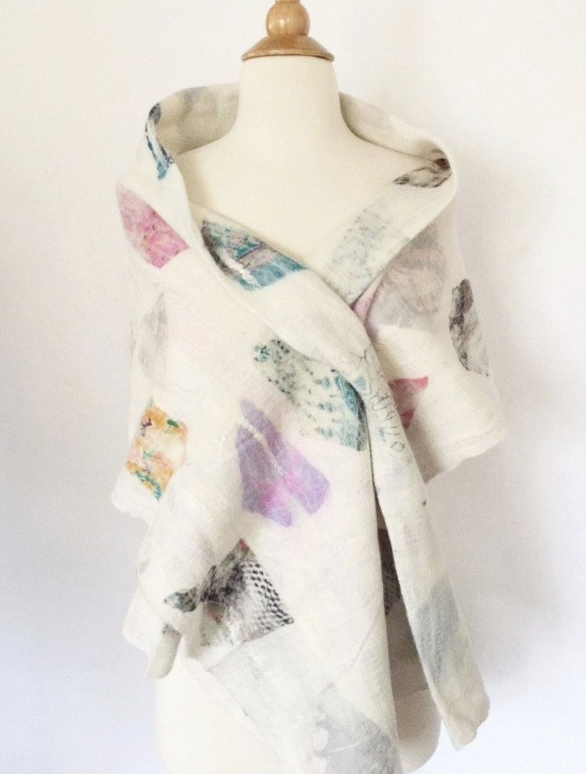 Winter White Nuno Felted Merino Wool-Sari Silk 