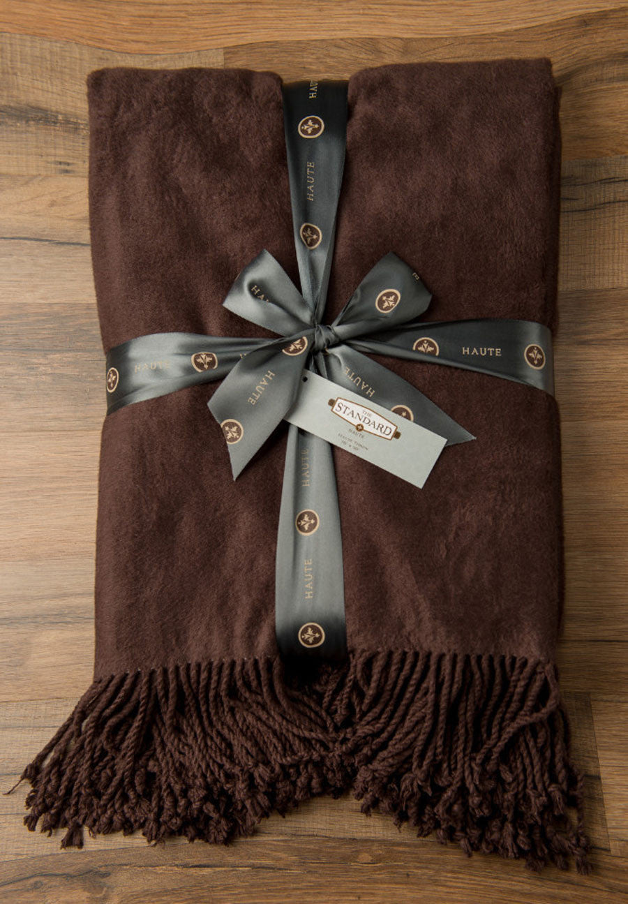 Chocolate Haute Bamboo/Cotton Throw w/Fringe