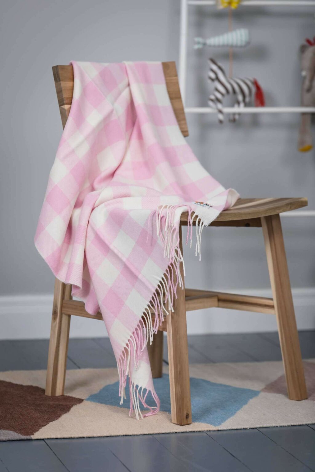 Foxford Mills Lambswool Pink Check Baby Blanket - Ireland