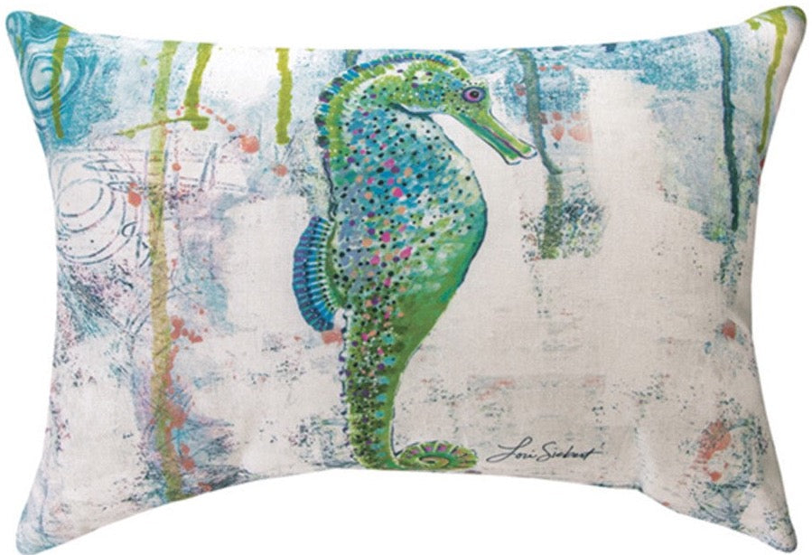 Jewels Of The Sea Seahorse Indoor-Outdoor Reversible Rectangle Pillow by Lori Siebert©