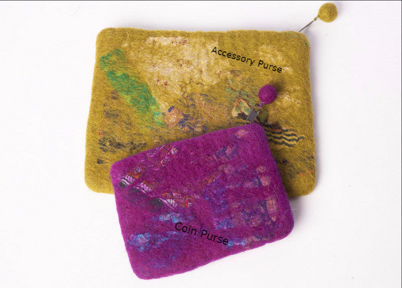 Nuno Felted Wool Sari Collage Coin Purses One-Of-A-Kind Handmade