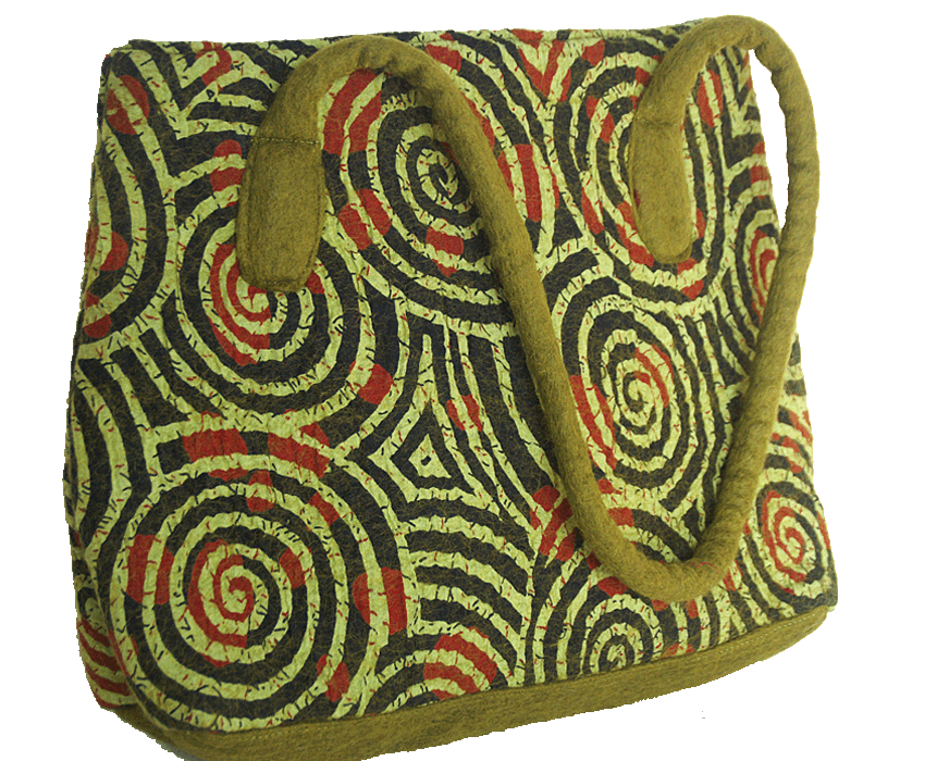 Felted Wool/Cotton Pop Art Tote Shoulder Bag - Chartreuse Swirls One-Of-A-Kind