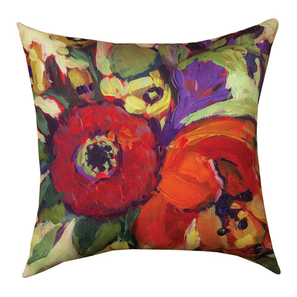 Floral Workshop Poppies Indoor-Outdoor Reversible Pillow by Susan Winget©