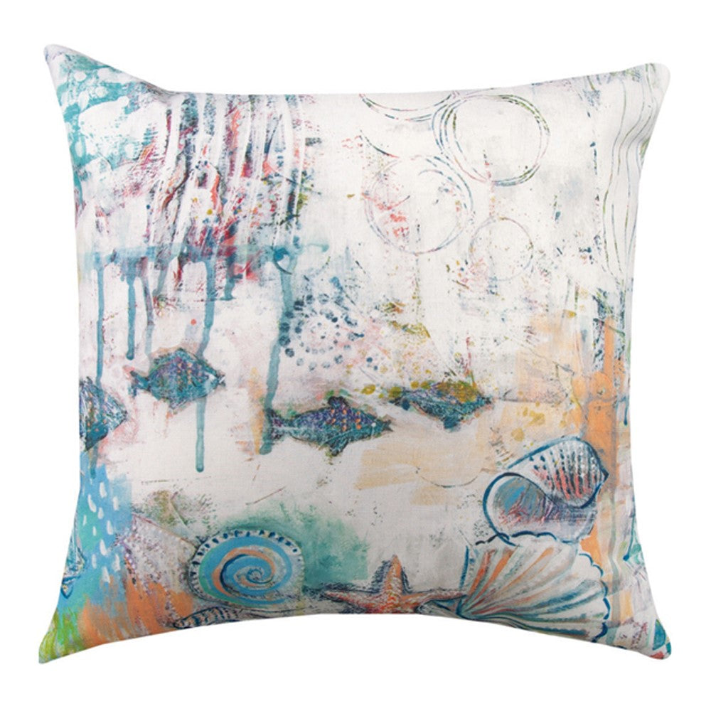 Jewels Of The Sea Flamingos Indoor-Outdoor Reversible Pillow by Lori Siebert©