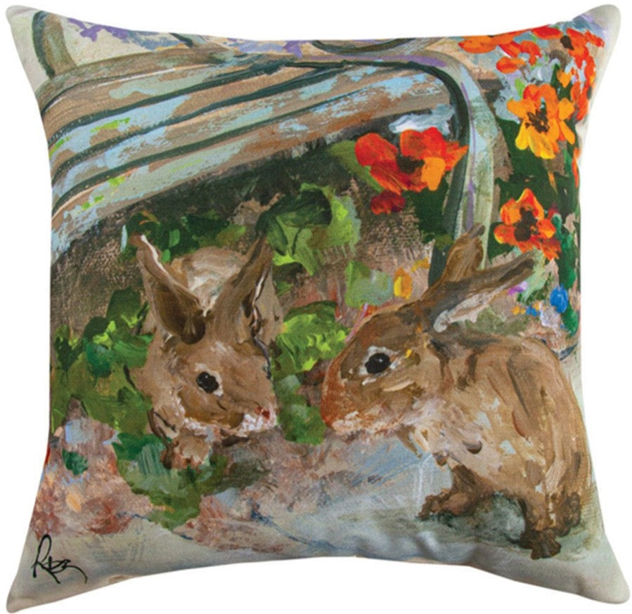 Bunnies Indoor-Outdoor Reversible Pillow by Rozanne Priebe©