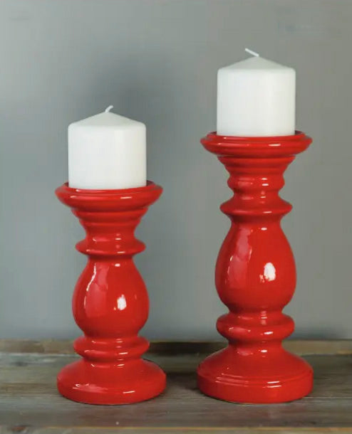 Camden Red Ceramic Candle Holders|Set of 2 Large