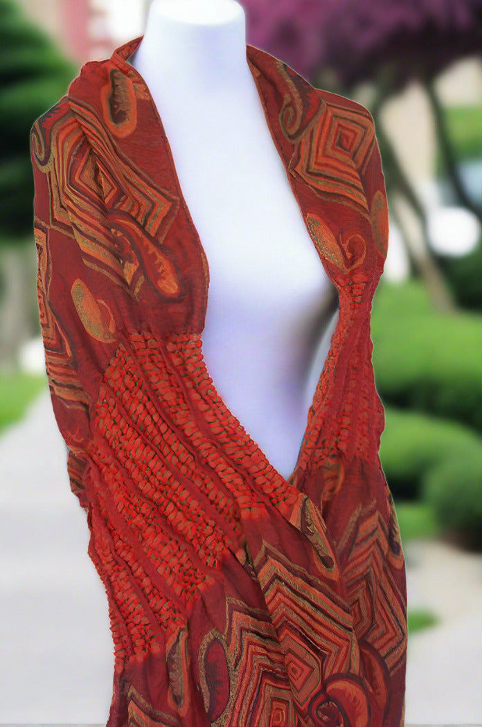 Woven Reversible Ruffled Scarf/Shawl - Sunset Burst