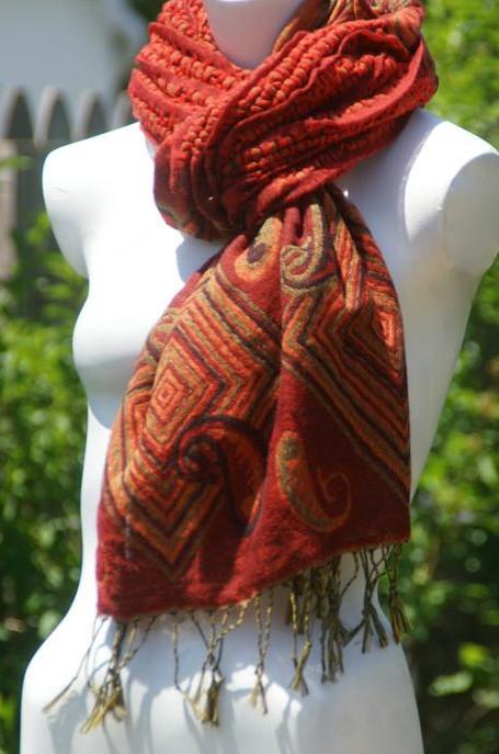 Woven Reversible Ruffled Scarf/Shawl - Sunset Burst