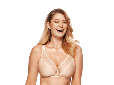 Plus Size Bra with Transparent Tulle and Lace Cups - Gorsenia