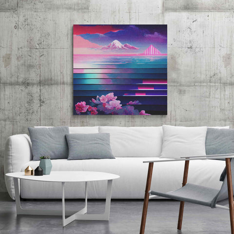 square canvas prints canada, square canvas wall art canada, square canvas art print of surreal scene where bright magenta and purple and turquoise create a stunning art scene
