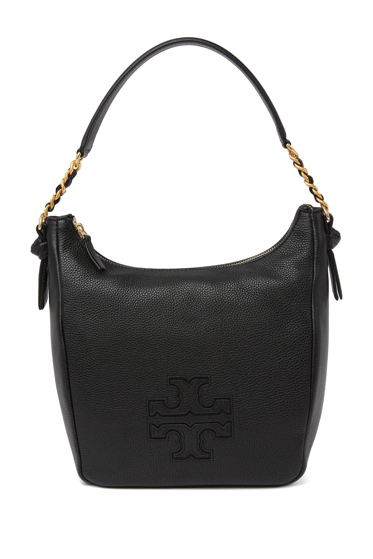 Tory Burch 111395 Harper Zip Leather Black Hobo | TrendyWest