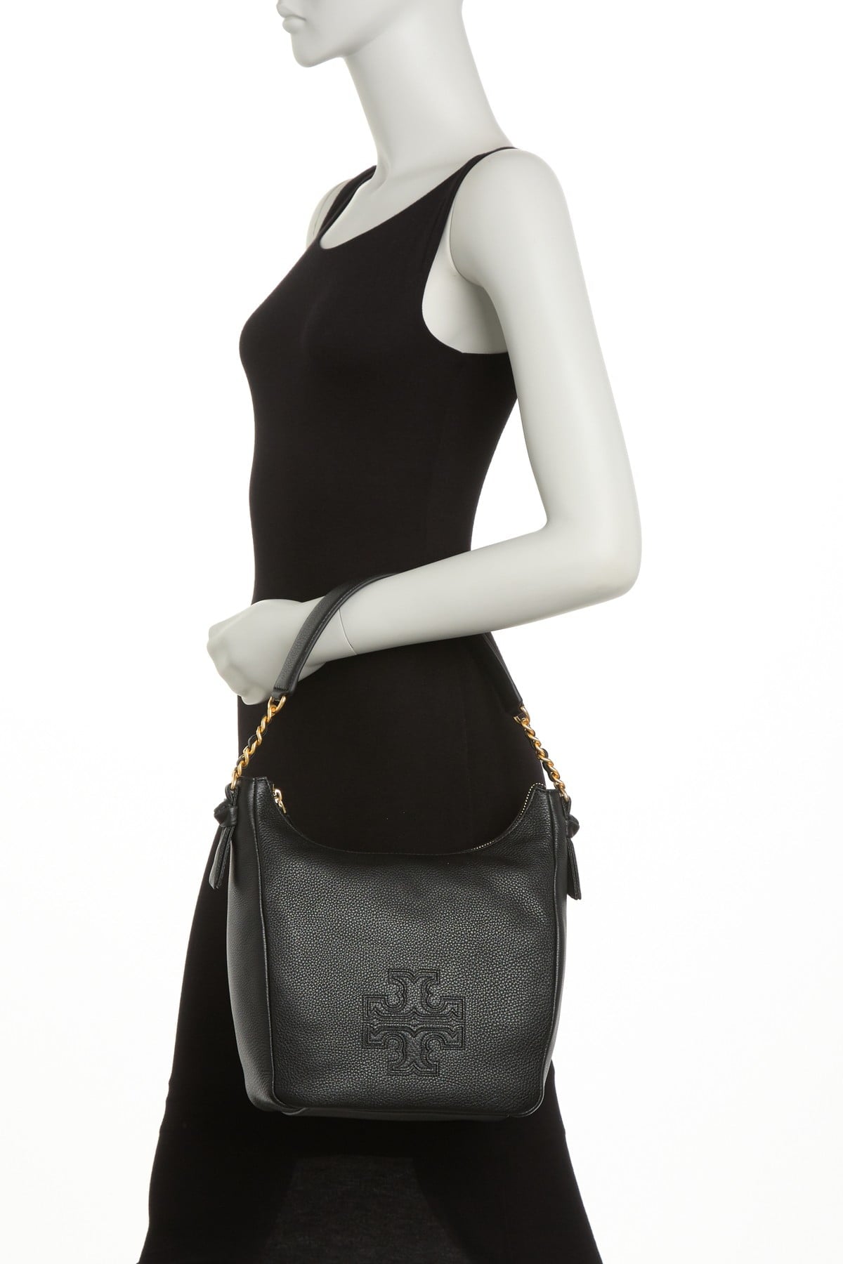 Tory Burch 111395 Harper Zip Leather Black Hobo | TrendyWest