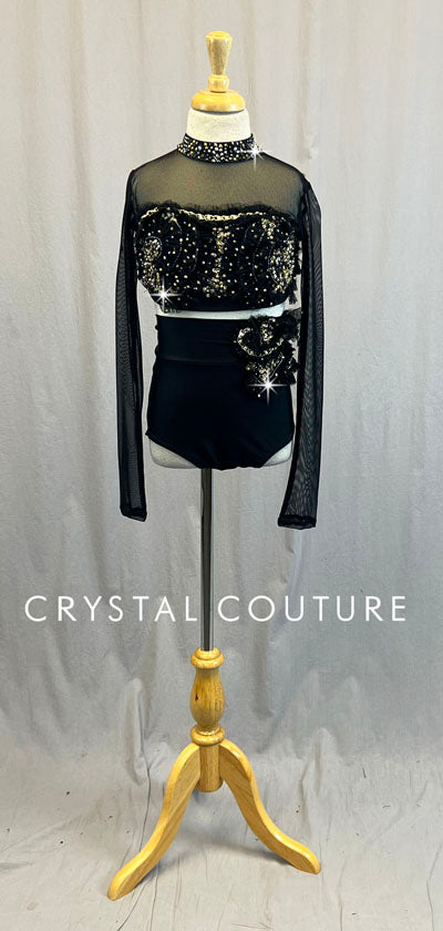 Black Lycra Leotard - Swarovski Lt Siam AB Rhinestones – Crystal Couture