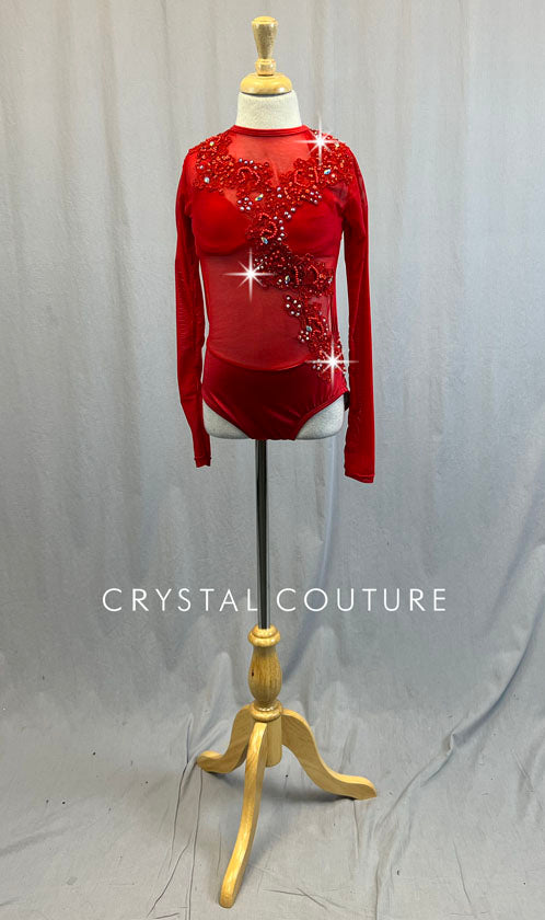 Red Open Front Mesh Leotard - Rhinestones – Crystal Couture