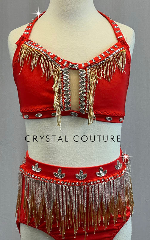 Red Layered Fringe Dress - Rhinestones – Crystal Couture