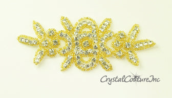 Crystal AB Rhinestone/Gold Beaded Applique – Crystal Couture