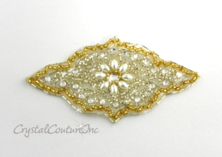 Gold Bead & Crystal Rhinestone Swirl Applique – Crystal Couture