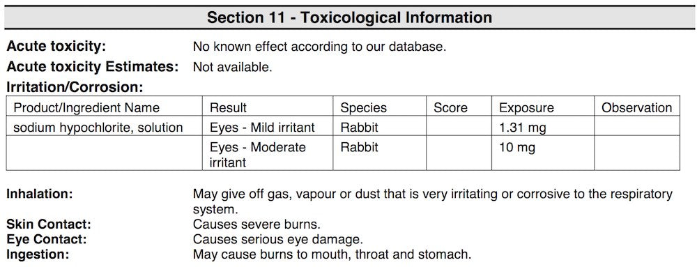 Exit Mould MSDS testing on rabbits