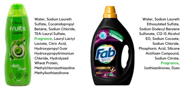 Similar fake ingredients in shampoo and laundry liquid