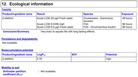 Mortein toxicology information