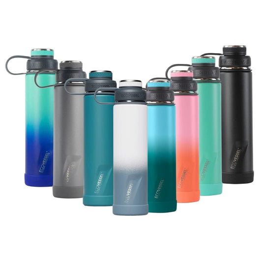 EcoVessel Wave Tritan Plastic Sports Water Bottle with Flip Straw, Leak Proof Lid, and Carry Handle 24 oz (Forest Horizon)