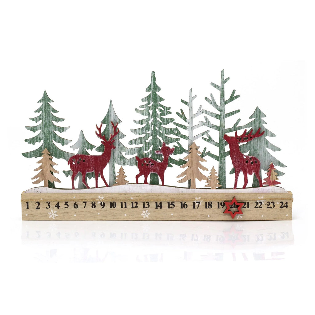 Reuseable wooden advent calendar with Reindeer Forest Scene