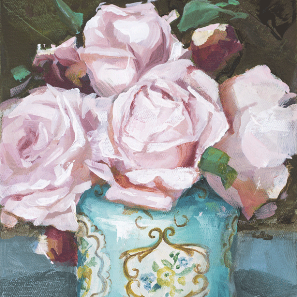 Enamel Coffee Pot and Pink Rose, Original Oil Painting