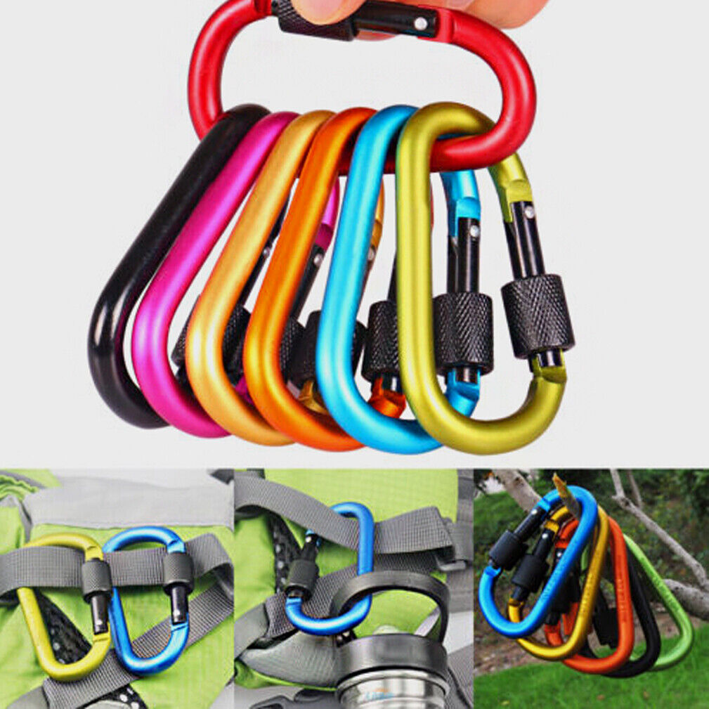 D Rings Carabiners Small Carabiner Clip Heavy Duty Webbing Release Hook Key  Chain Carabiner for Rappelling, Camping, Punching Bags, Caving Orange 
