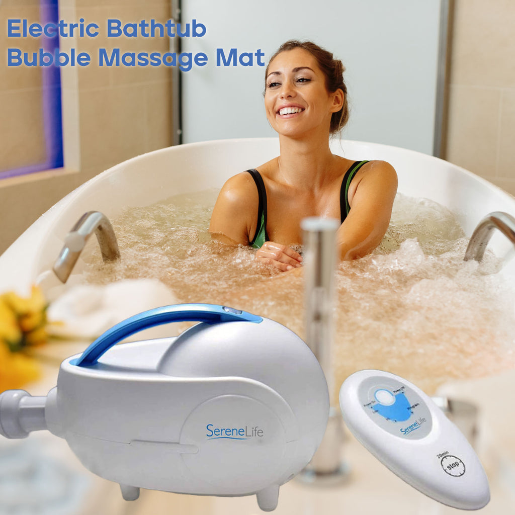 Portable Spa Bubble Bath Massager - Thermal Spa Waterproof Non-Slip Mat  with Suction Cup Bottom, Motorized Air Pump & Adjustable Bubble Settings 