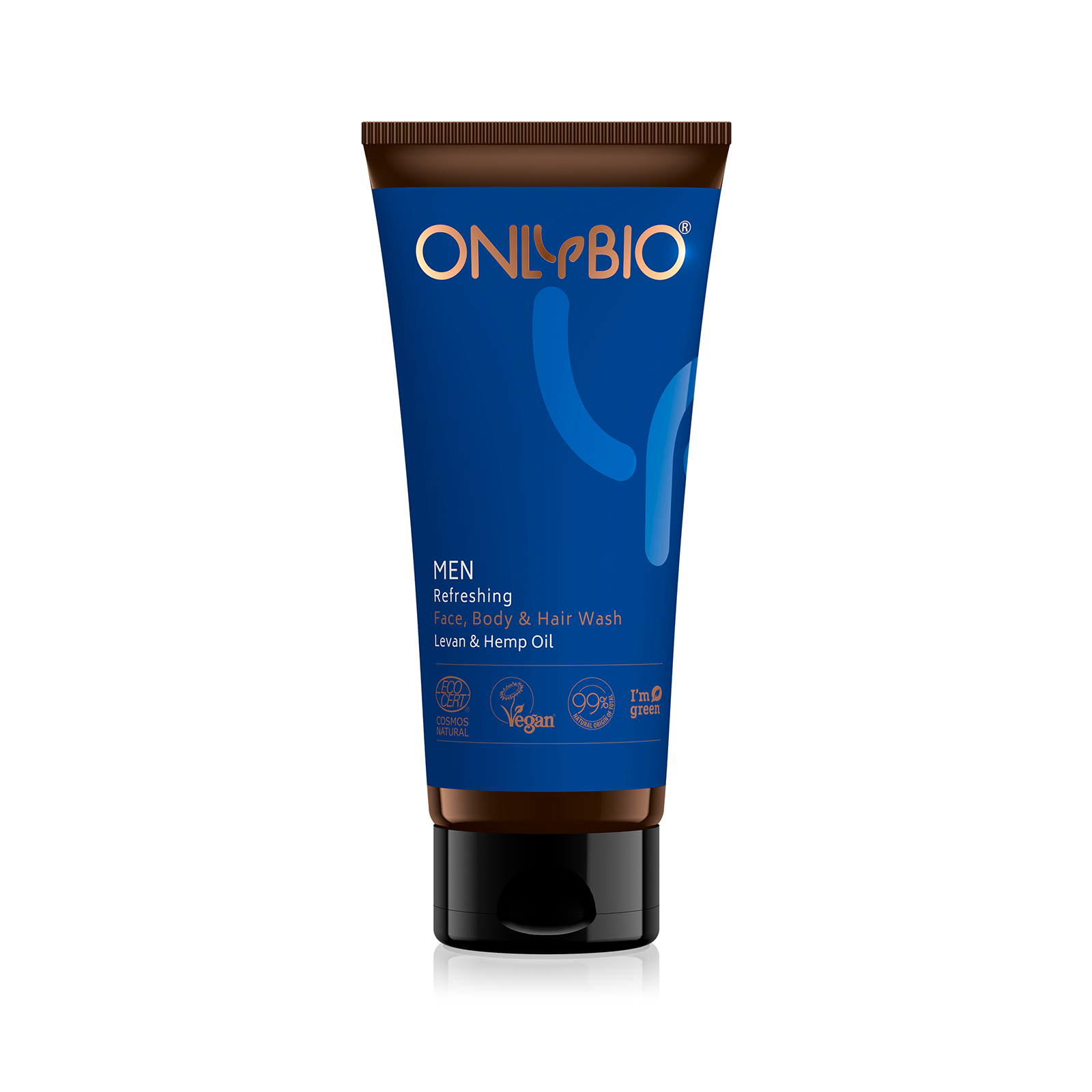 OnlyBio Pánský osvěžující mycí gel na obličej, tělo i vlasy (200 ml) - II. jakost - s konopím a levany