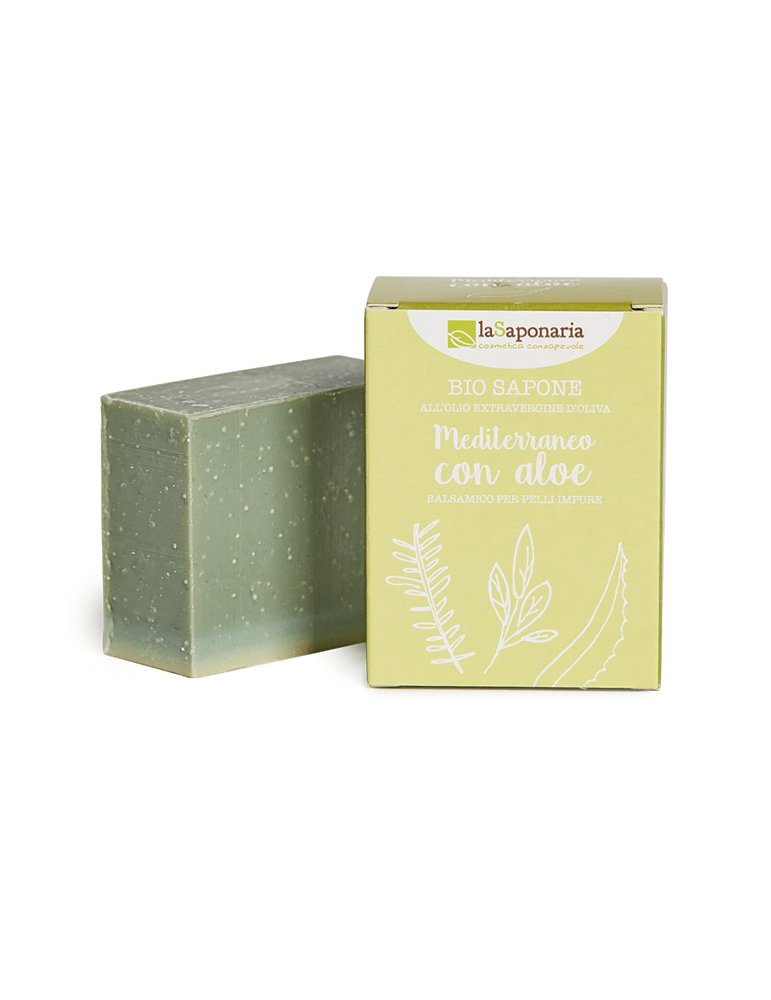 laSaponaria Tuhé olivové mýdlo BIO - Středomořské bylinky s aloe (100 g) - II. jakost