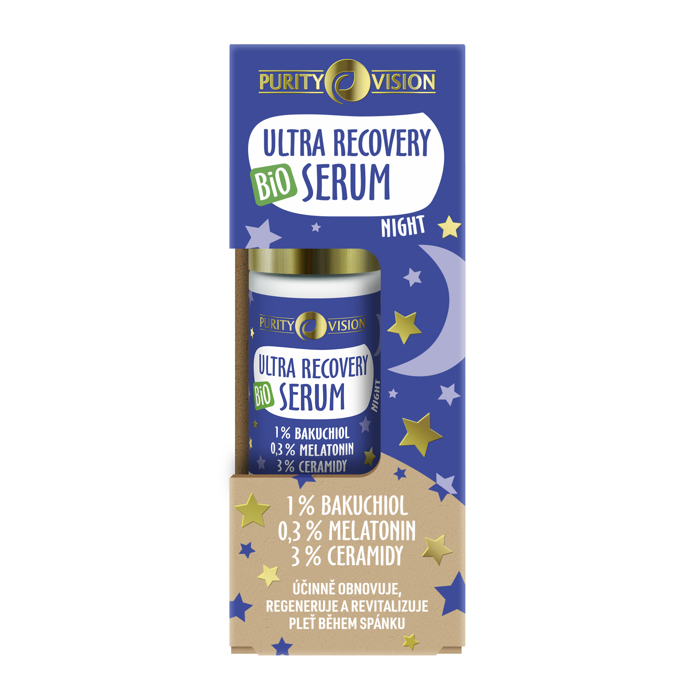 Purity Vision Noční pleťové sérum Ultra Recovery Night BIO (30 ml) - s bakuchiolem, melatoninem a ceramidy