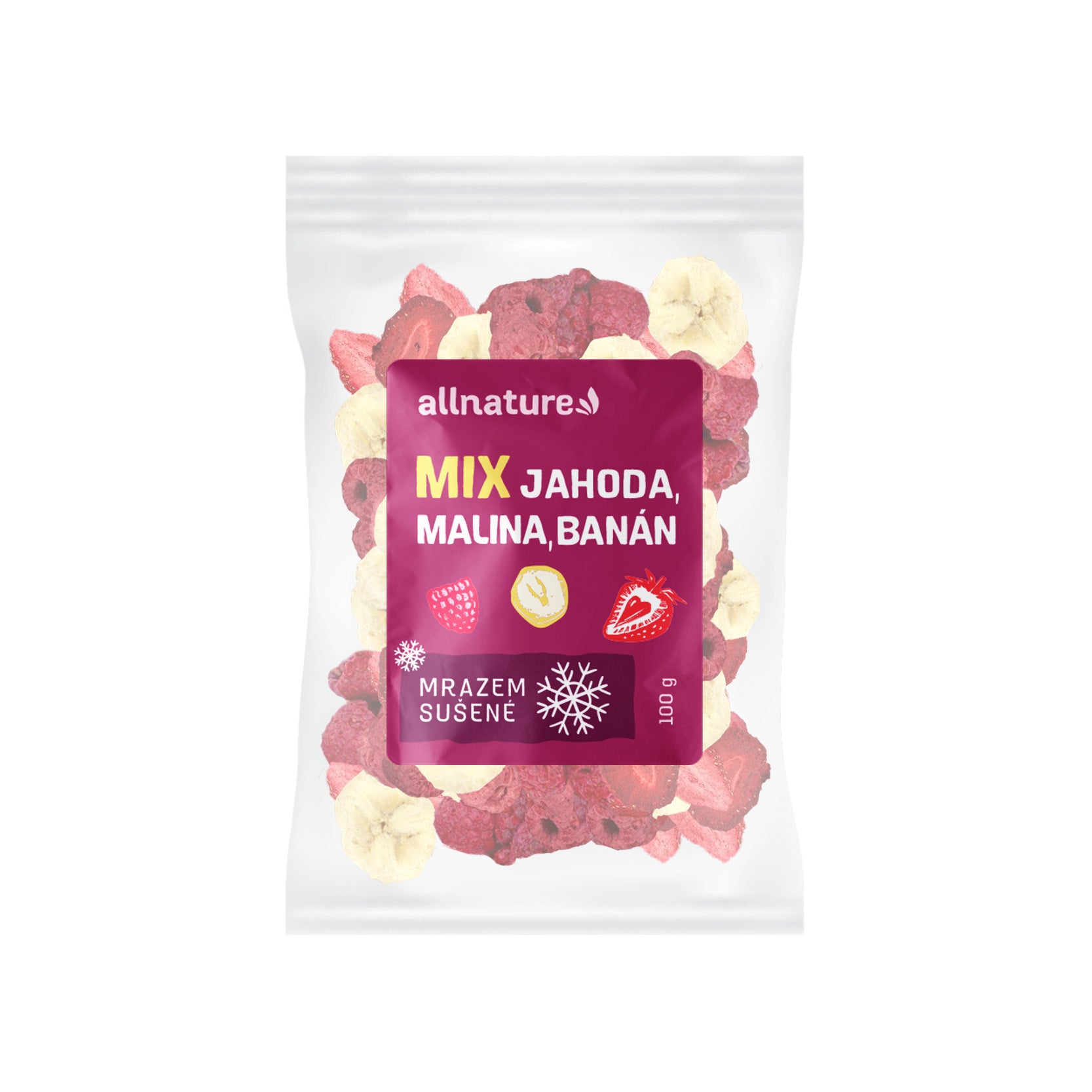 Allnature Mix lyofilizovaného ovoce - jahoda, malina, banán (100 g) - chuť čerstvého ovoce