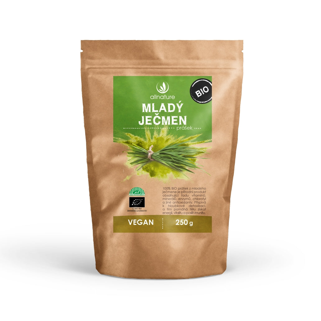 Allnature Mladý ječmen prášek BIO - 250 g - bohatý na vitamíny a minerály