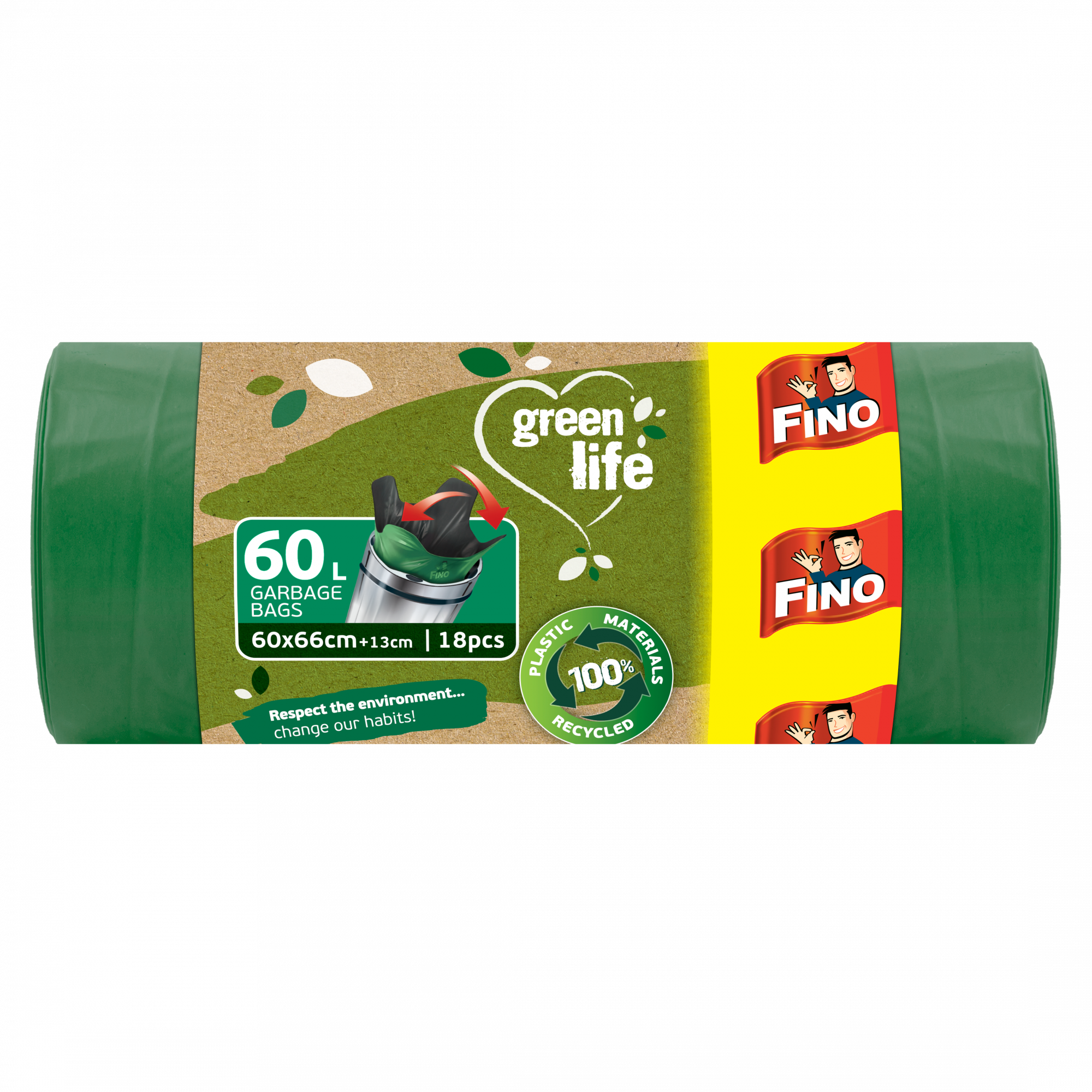 FINO Pytle na odpadky Green Life Easy pack 27 μm - 60 l (18 ks)