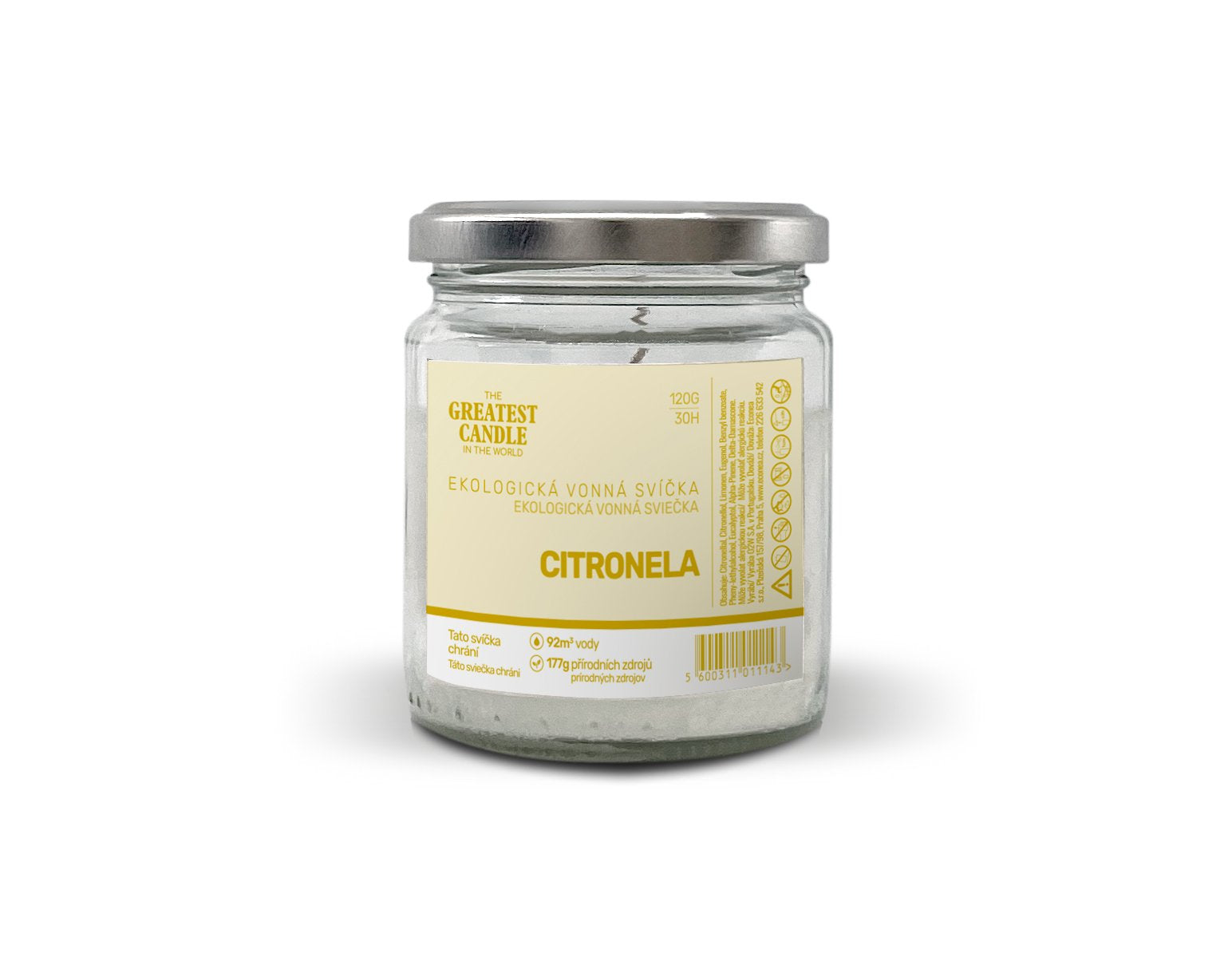The Greatest Candle Zero-waste svíčka ve skle (120 g) - citronela - vydrží hořet cca 30 hodin