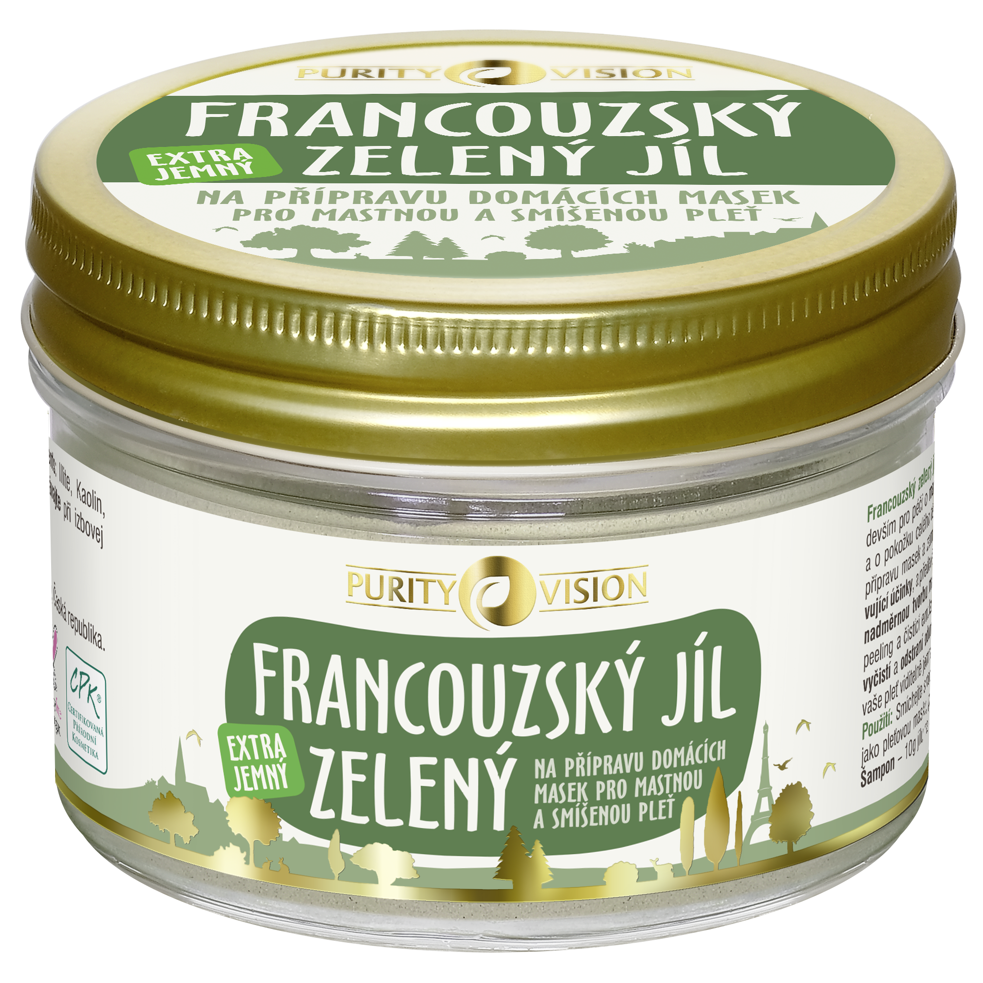 Purity Vision Francouzský zelený jíl (150 g) - ideální pro mastnou a smíšenou pleť