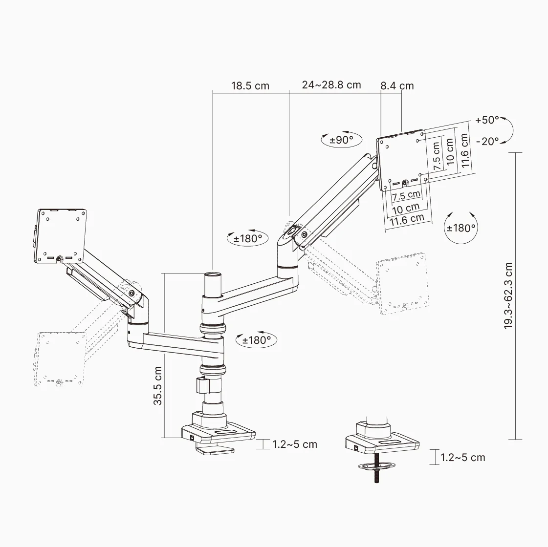 Hinomi MovMax Dual Arm Specifications