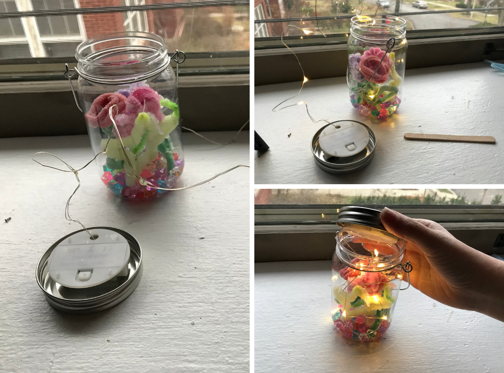 Weave the twinkle lights into the jar