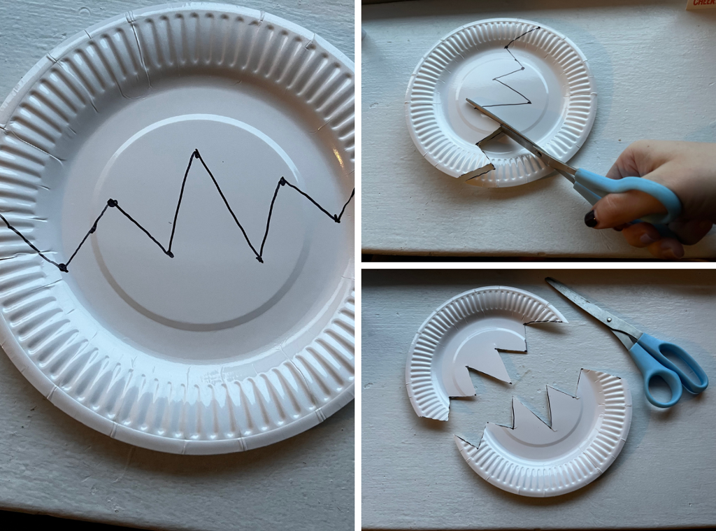 Cut the middle of the paper plate in a zig zag